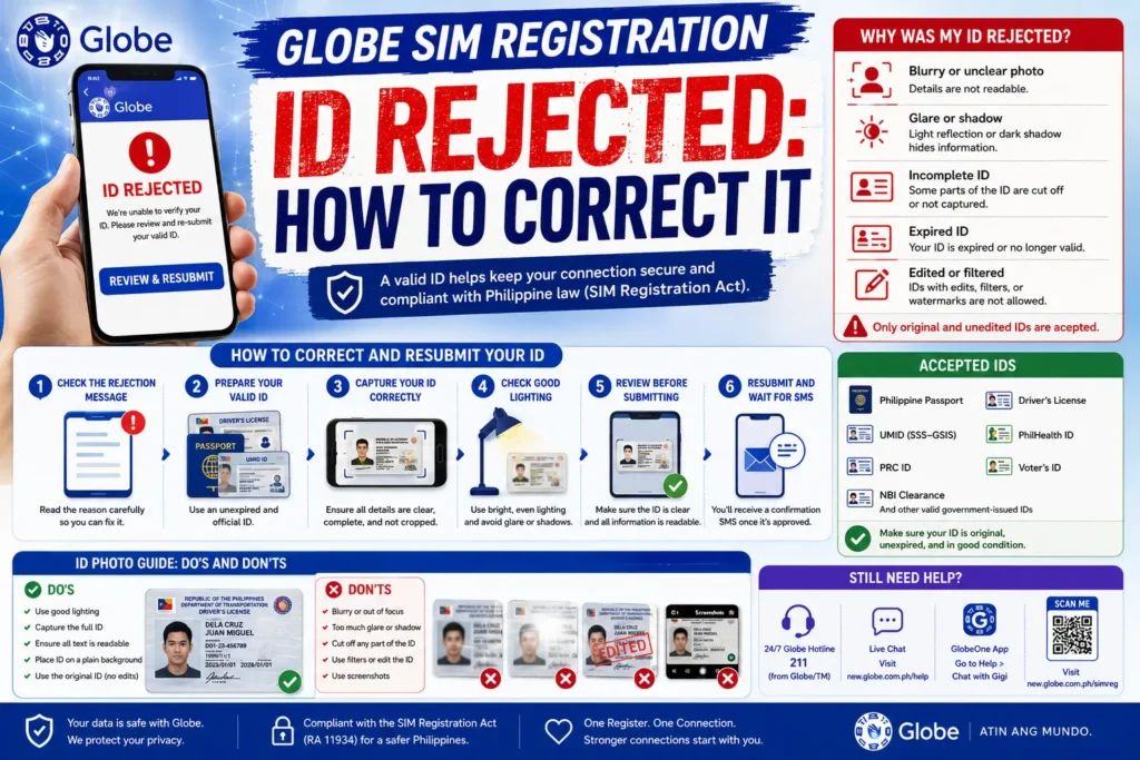 Globe SIM Registration ID Rejected: How to Correct It